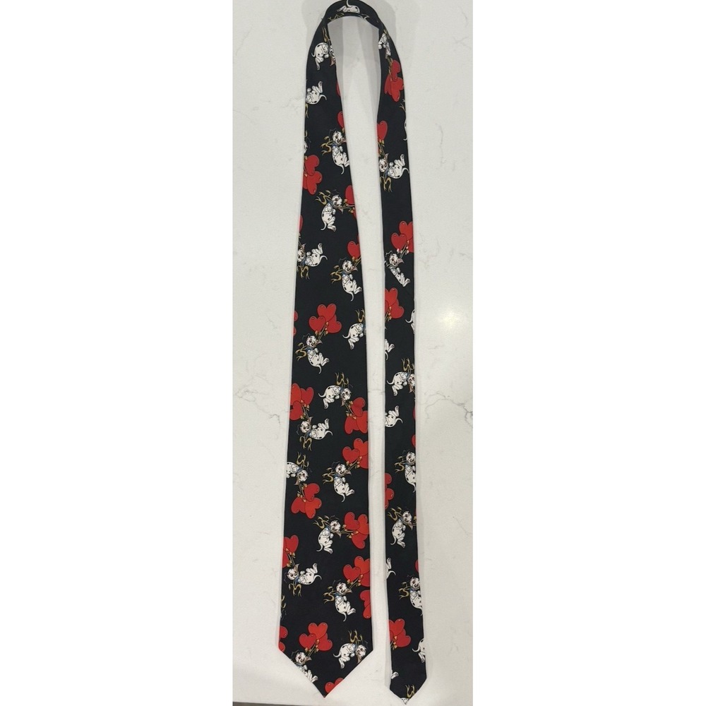 101 Dalmatians Disney Men's Tie Polyester Puppies Black with Red Hearts & Dogs